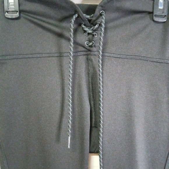 Pink Cozy High Waist Lace-Up Legging Solid Black Full Length Fleece Lined Size M - Picture 3 of 7